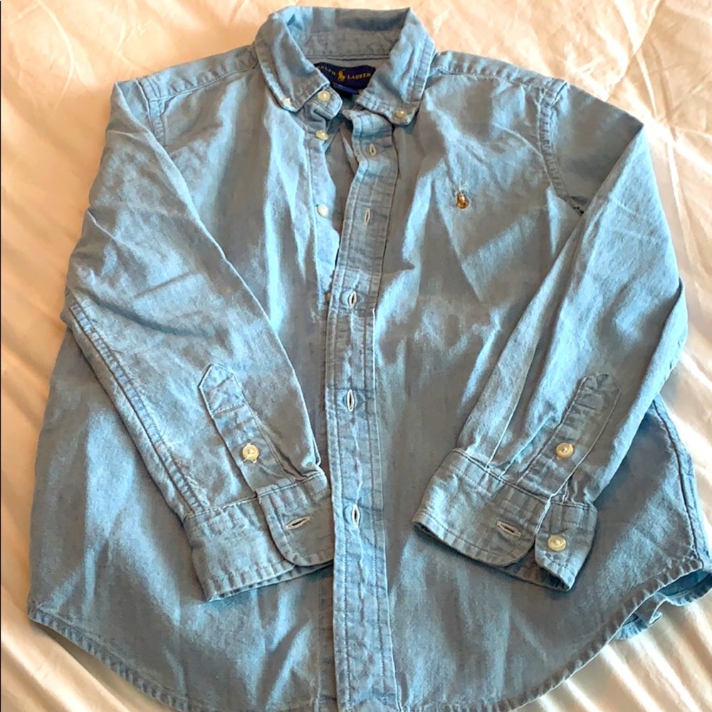 Boys light denim button up long sleeve shirt
